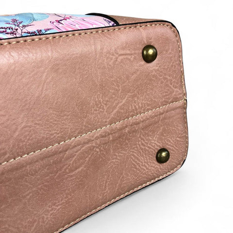PINK PU Leather Cotton Road Handbag with PROTEA Panel and WALLET COMBO