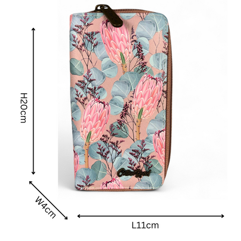 PINK PU Leather Cotton Road Handbag with PROTEA Panel and WALLET COMBO