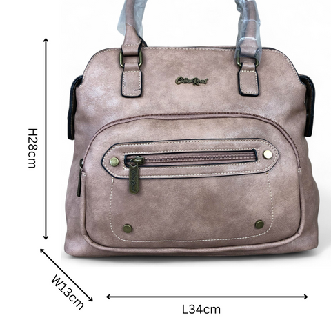 PINK PU Leather Cotton Road Handbag with STUDDS