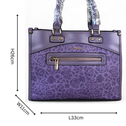 PU Leather PURPLE Floral Cotton Road Handbag
