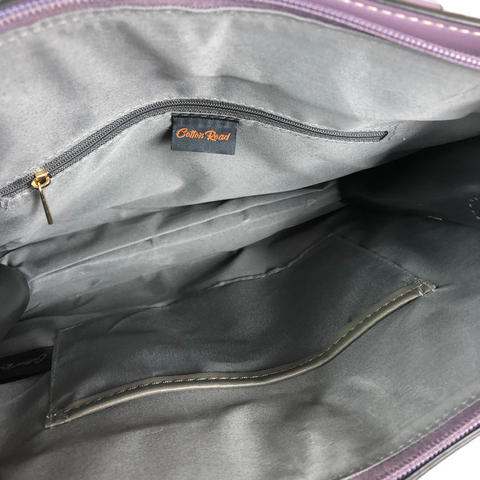 PU Leather PURPLE Floral Cotton Road Handbag