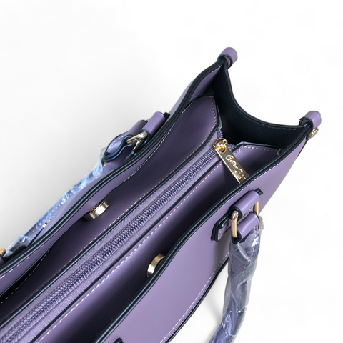 PU Leather PURPLE Floral Cotton Road Handbag