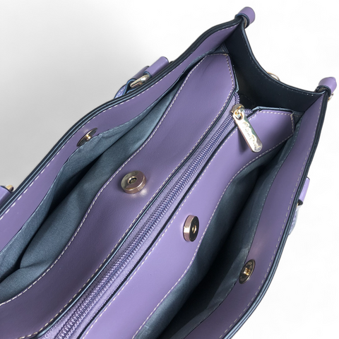 PU Leather PURPLE Floral Cotton Road Handbag