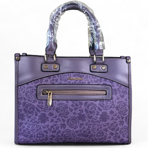 PU Leather PURPLE Floral Cotton Road Handbag