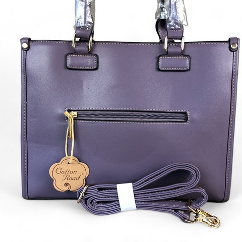 PU Leather PURPLE Floral Cotton Road Handbag