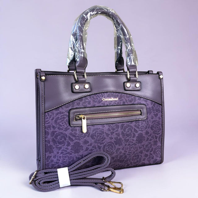 Cotton Road Handbag: PURPLE Floral PU Leather for stylish women