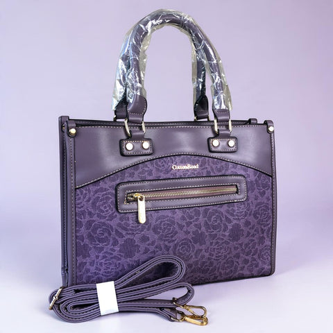 Cotton Road Handbag: PURPLE Floral PU Leather for stylish women