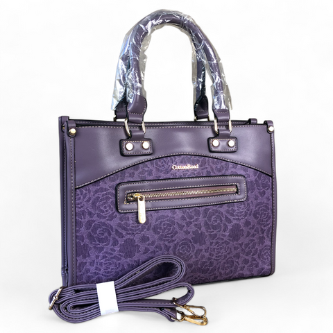 PU Leather PURPLE Floral Cotton Road Handbag
