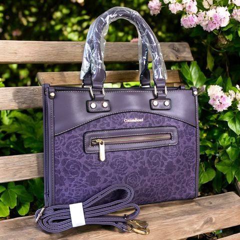 PU Leather PURPLE Floral Cotton Road Handbag
