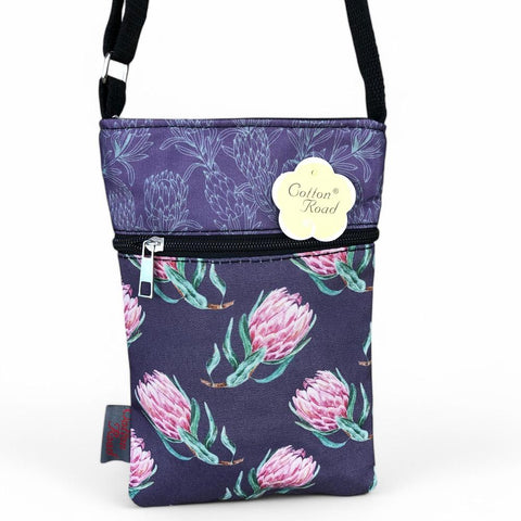 PURPLE Cotton Road Canvas Mini Sling Bag with PROTEAS