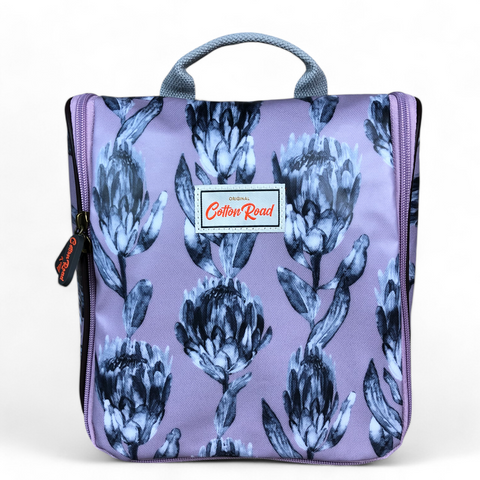PURPLE Cotton Road PVC Hanging Vanity Bag with PROTEAS