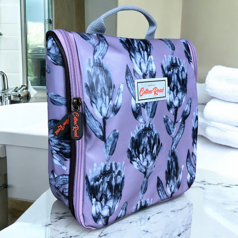 PURPLE Cotton Road PVC Hanging Vanity Bag with PROTEAS