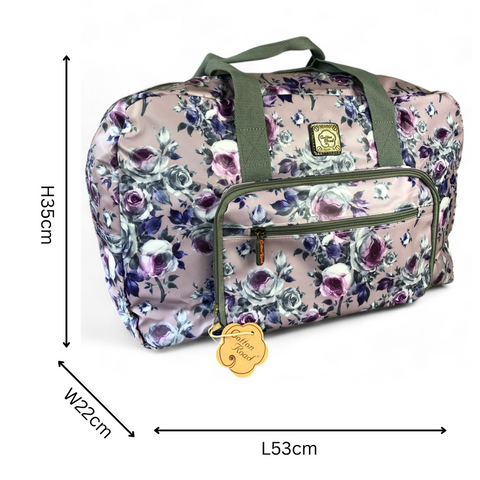 PURPLE FLORAL PVC Foldaway WEEKENDER Cotton Road Travel Bag