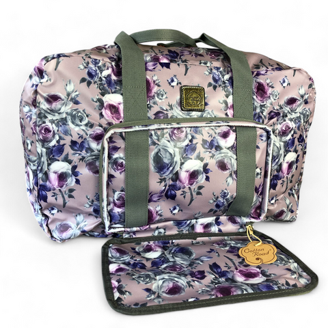 PURPLE FLORAL PVC Foldaway WEEKENDER Cotton Road Travel Bag