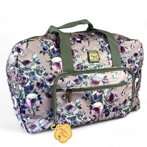 PURPLE FLORAL PVC Foldaway WEEKENDER Cotton Road Travel Bag