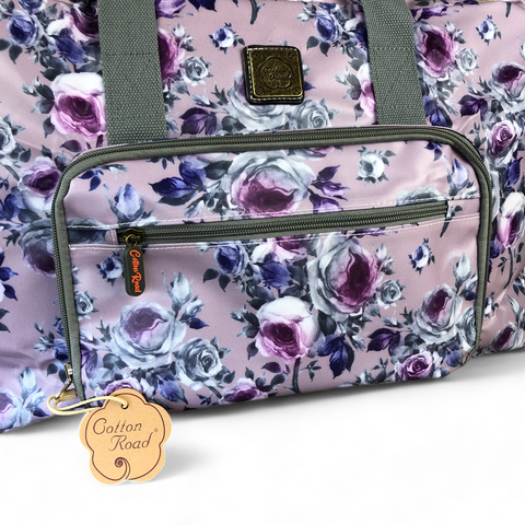 PURPLE FLORAL PVC Foldaway WEEKENDER Cotton Road Travel Bag