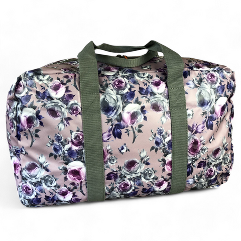 PURPLE FLORAL PVC Foldaway WEEKENDER Cotton Road Travel Bag