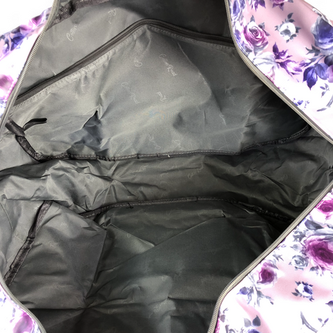 PURPLE FLORAL PVC Foldaway WEEKENDER Cotton Road Travel Bag