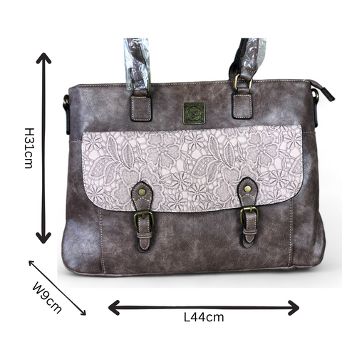 PURPLE Lace Print Cotton Road PU Leather Laptop Bag