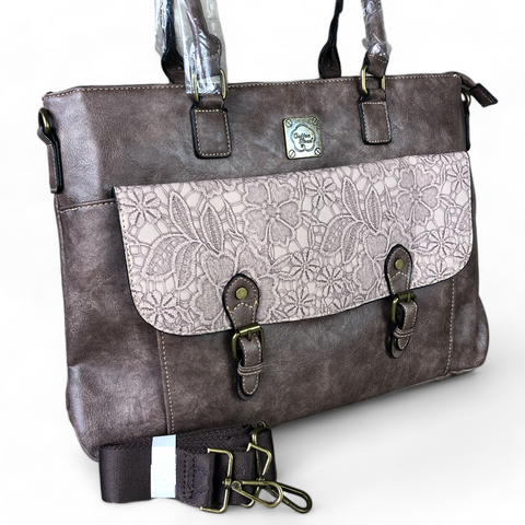 PURPLE Lace Print Cotton Road PU Leather Laptop Bag
