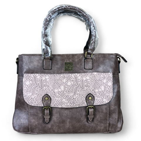 PURPLE Lace Print Cotton Road PU Leather Laptop Bag