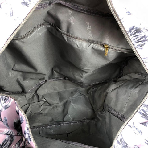 PURPLE PVC Foldaway WEEKENDER Cotton Road Travel Bag with GREY PROTEAS
