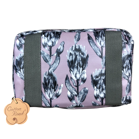 PURPLE PVC Foldaway WEEKENDER Cotton Road Travel Bag with GREY PROTEAS