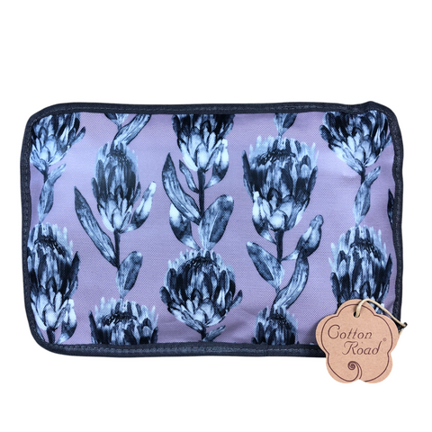 PURPLE PVC Foldaway WEEKENDER Cotton Road Travel Bag with GREY PROTEAS