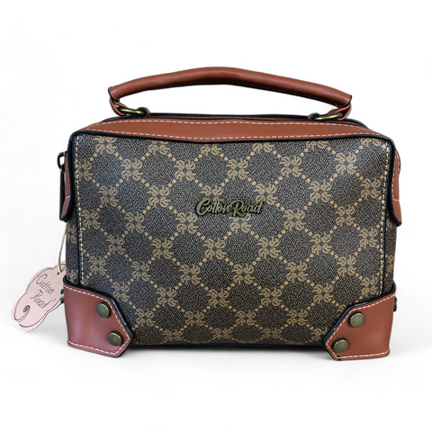 Printed BROWN Cotton Road PU Leather Sling Bag with TAN Trim