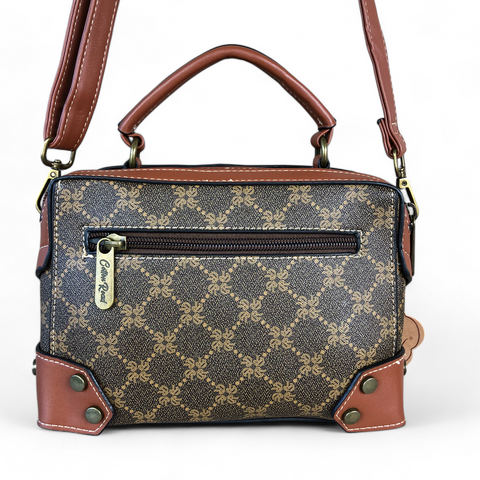 Printed BROWN Cotton Road PU Leather Sling Bag with TAN Trim