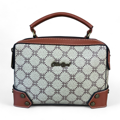 Printed KHAKI Cotton Road PVC Sling Bag with TAN Trim