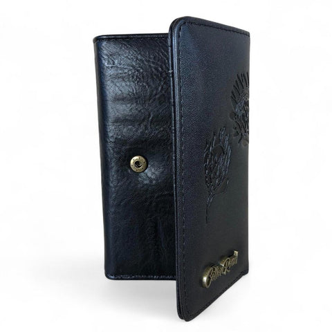 Small BLACK Tri-fold Cotton Road PU Leather Wallet with PROTEA Print