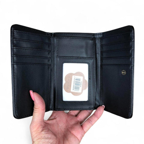 Small BLACK Tri-fold Cotton Road PU Leather Wallet with PROTEA Print
