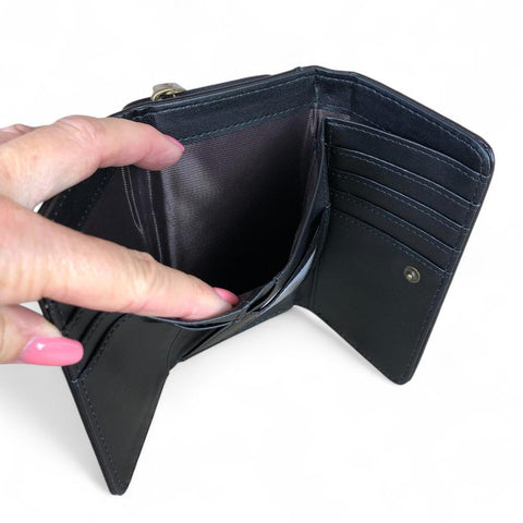 Small BLACK Tri-fold Cotton Road PU Leather Wallet with PROTEA Print