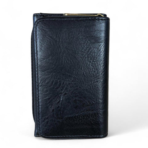 Small BLACK Tri-fold Cotton Road PU Leather Wallet with PROTEA Print