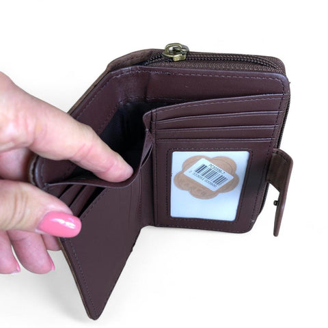 Small BROWN PU Leather Cotton Road Wallet with CLIP
