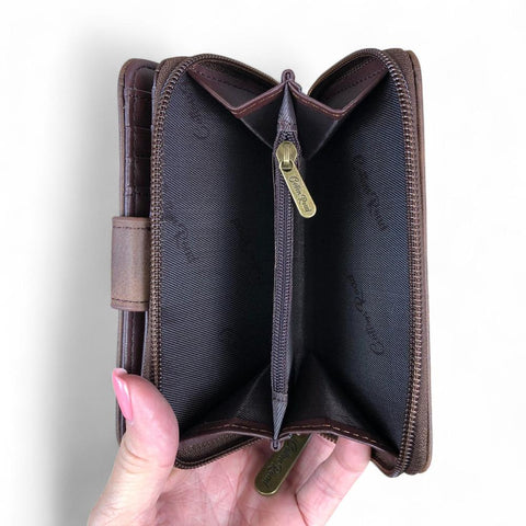 Small BROWN PU Leather Cotton Road Wallet with CLIP