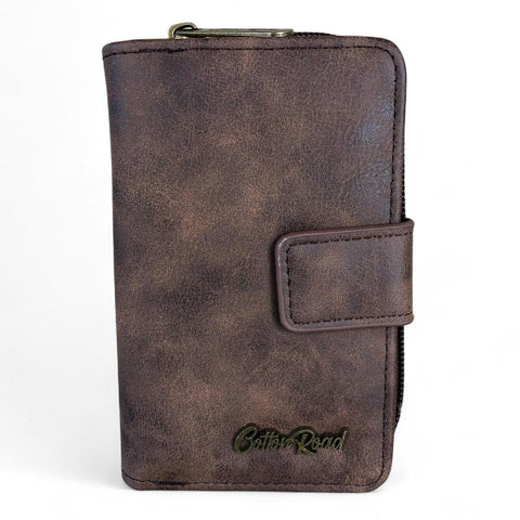 Small BROWN PU Leather Cotton Road Wallet with CLIP