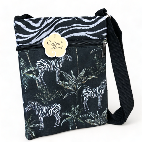 Small Canvas Cotton Road Sling Bag with ZEBRA