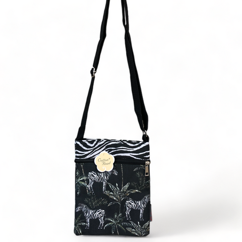 Small Canvas Cotton Road Sling Bag with ZEBRA