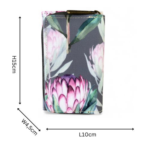 Small GREY Cotton Road Tri-fold PVC Wallet with PROTEAS