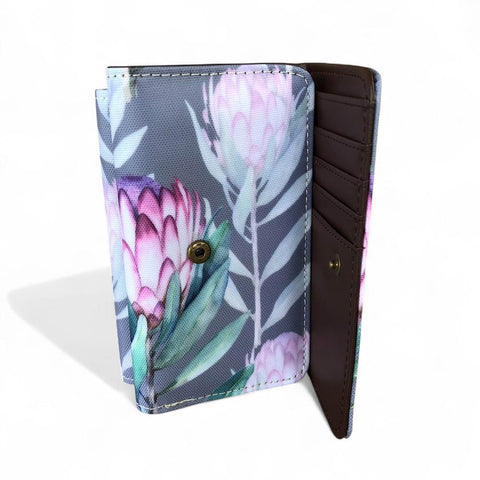 Small GREY Cotton Road Tri-fold PVC Wallet with PROTEAS
