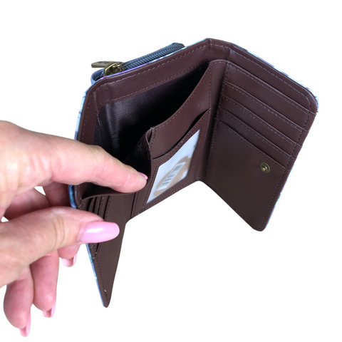 Small GREY Cotton Road Tri-fold PVC Wallet with PROTEAS