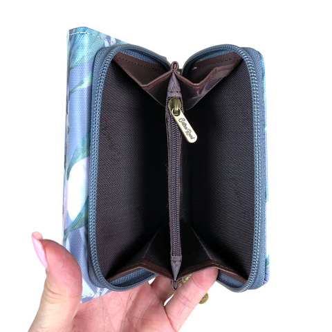 Small GREY Cotton Road Tri-fold PVC Wallet with PROTEAS