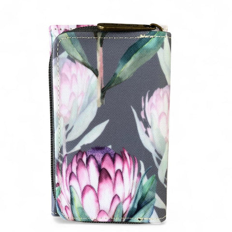 Small GREY Cotton Road Tri-fold PVC Wallet with PROTEAS