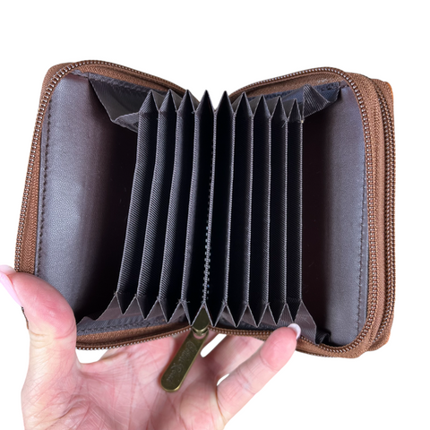 Small TAN BROWN Cotton Road PU Leather CARD HOLDER