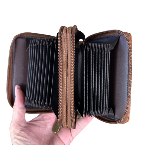 Small TAN BROWN Cotton Road PU Leather CARD HOLDER