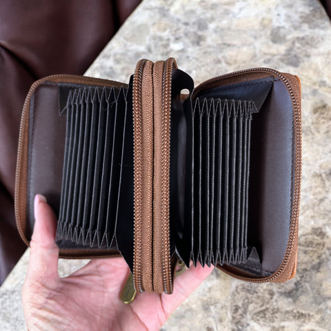 Small TAN BROWN Cotton Road PU Leather CARD HOLDER