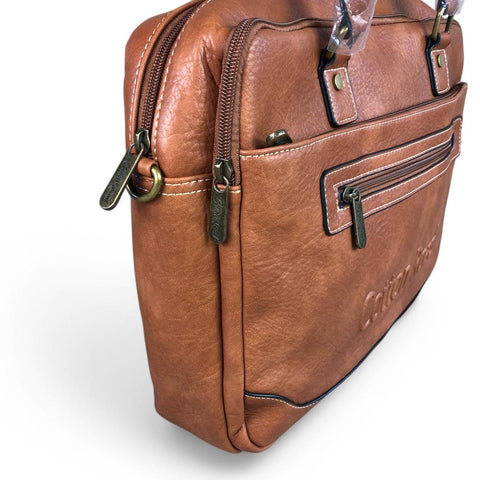 TAN BRANDED Cotton Road PU Leather Laptop Bag