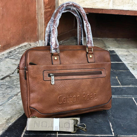 TAN BRANDED Cotton Road PU Leather Laptop Bag